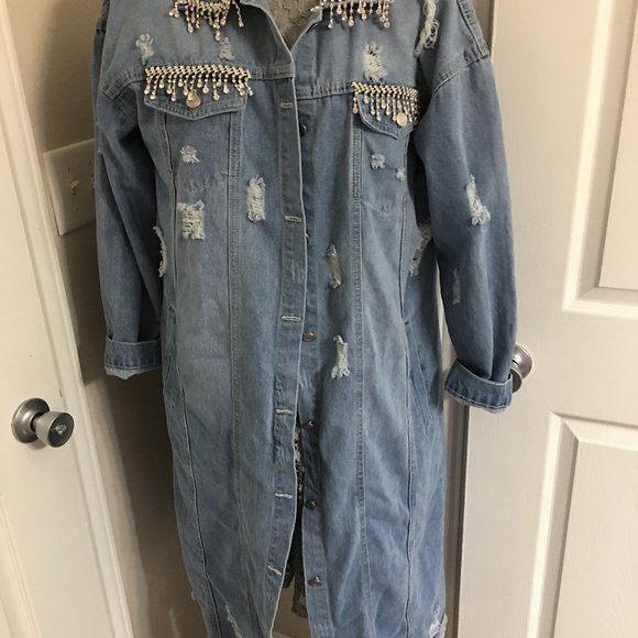 I AM BETTY BOOP Handmade Long Distressed Denim Jacket Showstopper Large Jac1 - Picture 5 of 15